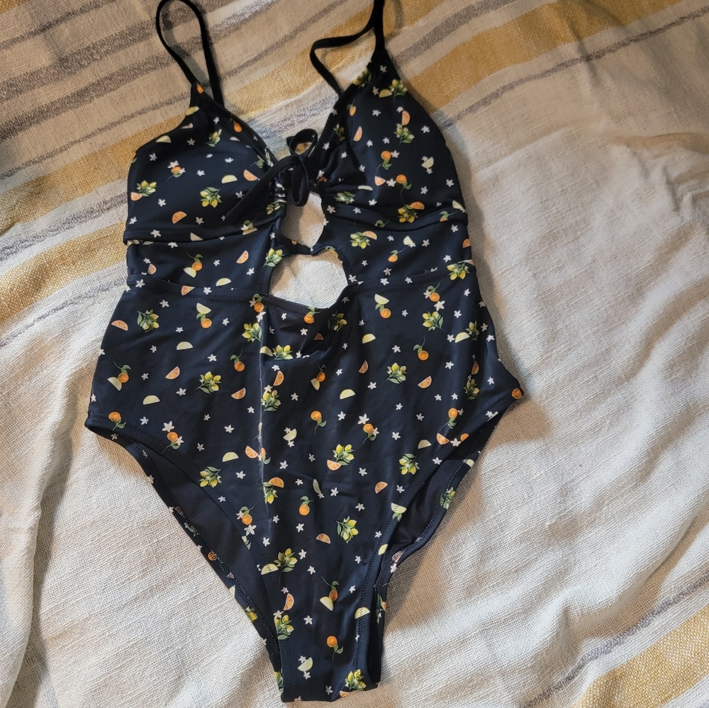PINK Victoria's Secret Black Floral One Piece Swimsuit